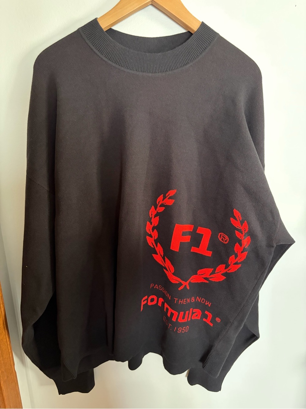 Puma Formula 1 F1 Knitted Crewneck Sweater Black Red Motorsport Men's Size Large